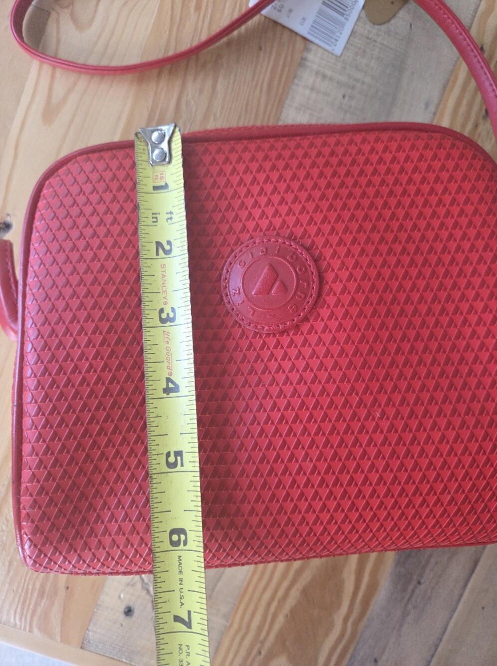 Vintage 1980s Liz Claiborne Red Crossbody Bag Triangle Monogram Purse With Tags - Picture 4 of 15